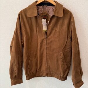 Cutter & Buck Mens Faux Suede Bomber Jacket Tan Brown Full Zip Small NWT